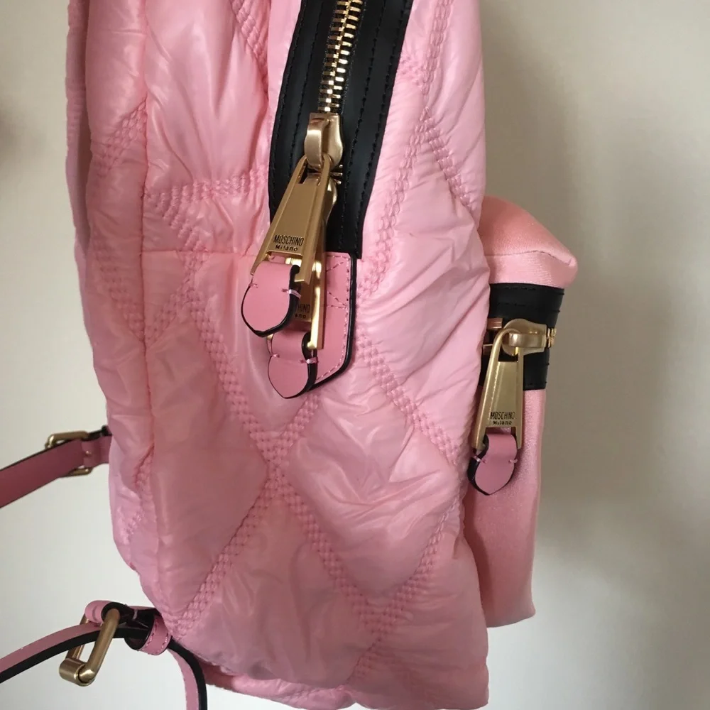 Moschino Pink Quilted Backpack w Logo